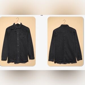 Dokotoo  women ' s oversized denim jacket distressed jean jacket‎